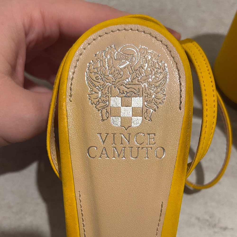 Vince Camuto Mustard Yellow Block Heel Sandals - Picture 2 of 7